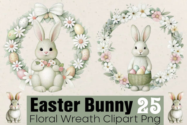Easter Bunny Floral Wreath Clipart Png Bundle SVG Angelina750 