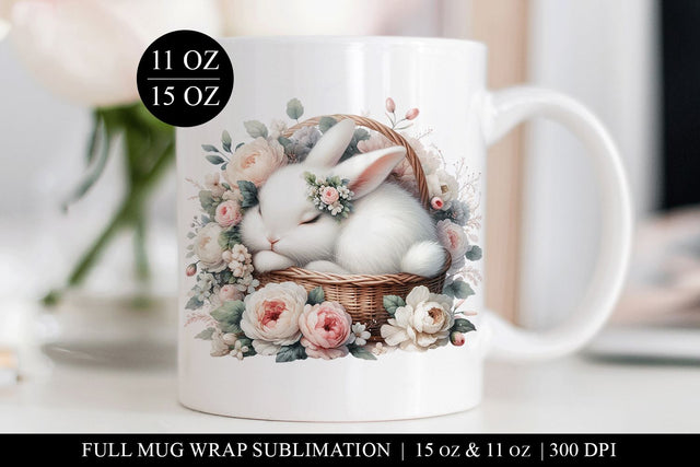 Easter Bunny & Flowers Mug Wrap Design Sublimation BijouBay 