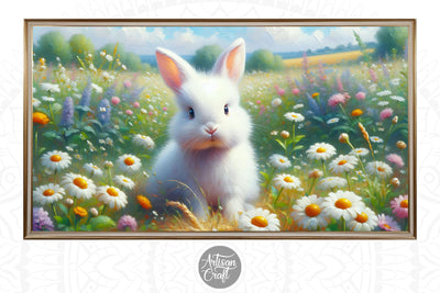 Easter bunny Frame TV art, cute bunny rabbit, wildflowers Digital Pattern Artisan Craft SVG 