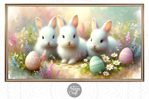 Easter bunny Frame TV art, Easter eggs, cute Easter bunnies Digital Pattern Artisan Craft SVG 