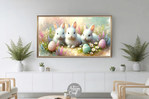 Easter bunny Frame TV art, Easter eggs, cute Easter bunnies Digital Pattern Artisan Craft SVG 