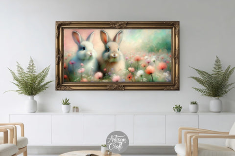 Easter bunny Frame TV art, vintage frame Digital Pattern Artisan Craft SVG 