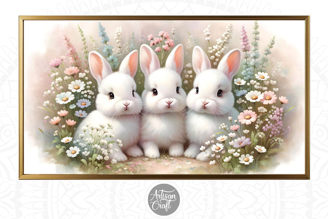 Easter bunny Frame TV art, wildflower painting, TV art Digital Pattern Artisan Craft SVG 