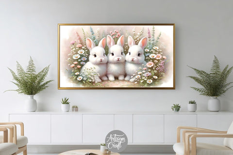 Easter bunny Frame TV art, wildflower painting, TV art Digital Pattern Artisan Craft SVG 