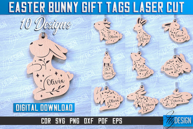Easter Bunny Gift Tag Laser Cut Design | Easter Day Design | Gift Tag Design SVG Fly Design 