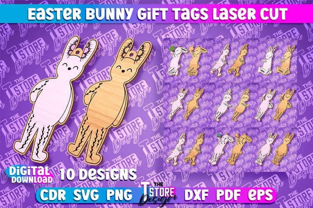 Easter Bunny Gift Tag Laser Cut Design | Easter Day Design | Gift Tag Design SVG The T Store Design 