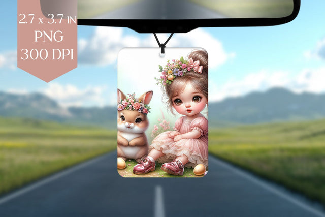 Easter Bunny & Girl Floral Crown Air Freshener PNG Sublimation BijouBay 