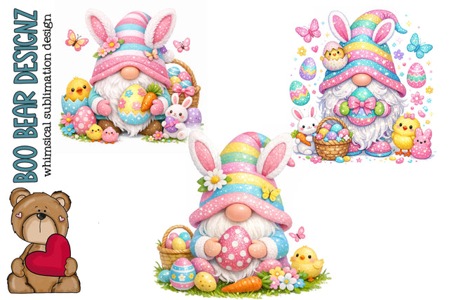 Easter Bunny Gnome Clipart set Sublimation Boo Bear Designz 