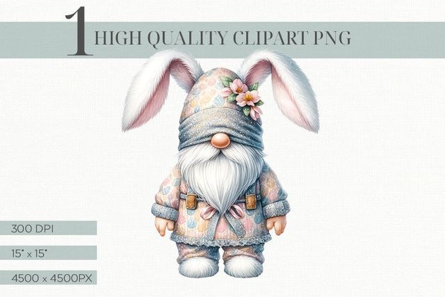 Easter Bunny Gnome Clipart - Whimsical Spring PNG Illustration Sublimation BijouBay 