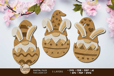 Easter Bunny Gnome in Egg, Decorative Template, Laser Cut File SVG LaserCutano 