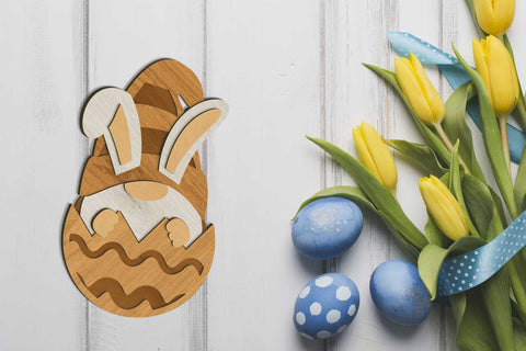 Easter Bunny Gnome in Egg, Decorative Template, Laser Cut File SVG LaserCutano 