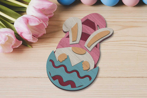 Easter Bunny Gnome in Egg, Decorative Template, Laser Cut File SVG LaserCutano 