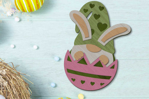 Easter Bunny Gnome in Egg, Decorative Template, Laser Cut File SVG LaserCutano 