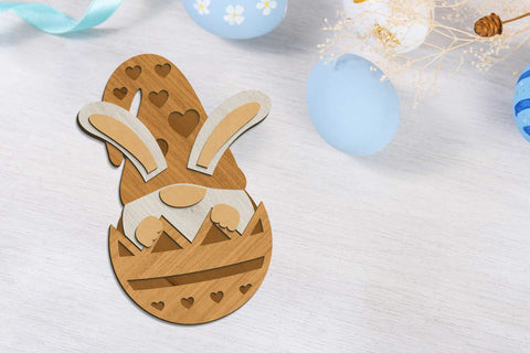 Easter Bunny Gnome in Egg, Decorative Template, Laser Cut File SVG LaserCutano 