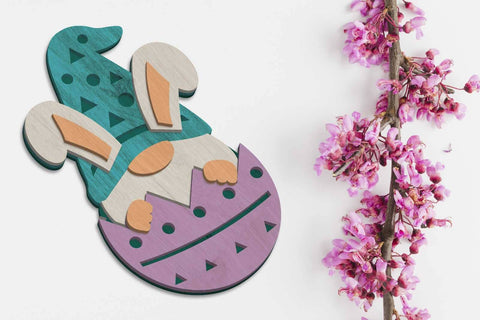 Easter Bunny Gnome in Egg, Decorative Template, Laser Cut File SVG LaserCutano 