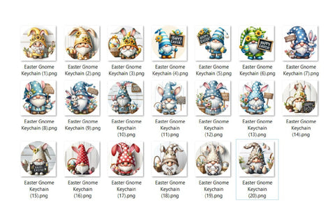 Easter Bunny Gnome Round Keychain Sublimation Bundle 20 PNG Sublimation OrangeBrushStudio 