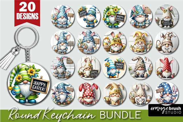 Easter Bunny Gnome Round Keychain Sublimation Bundle 20 PNG Sublimation OrangeBrushStudio 