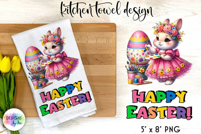 Easter Bunny | Happy Easter Kitchen Towel | Easter Eggs Sublimation Designs by Ira 