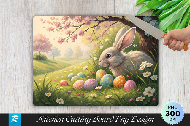 Easter Bunny Hiding Eggs Cutting Board PNG Design Sublimation Regulrcrative 