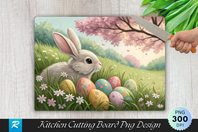 Easter Bunny Hiding Eggs Cutting Board PNG Design Sublimation Regulrcrative 