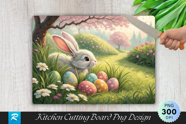 Easter Bunny Hiding Eggs Cutting Board PNG Design Sublimation Regulrcrative 