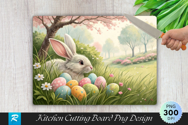 Easter Bunny Hiding Eggs Cutting Board PNG Design Sublimation Regulrcrative 