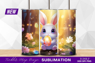 Easter bunny holding decorated egg in forest Sublimation Regulrcrative 