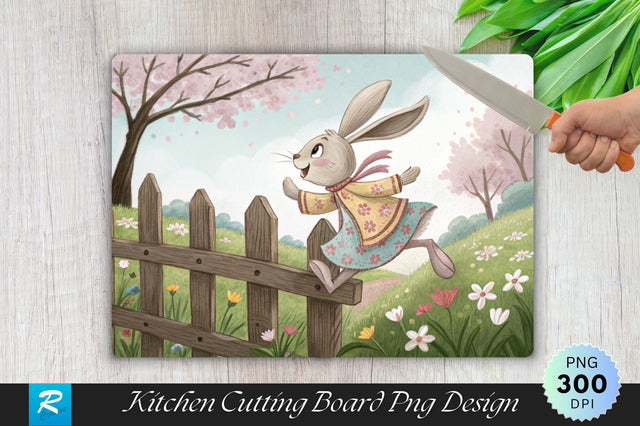 Easter Bunny Hopping Over a Fence Sublimation Cutting Board Design Sublimation Regulrcrative 