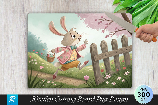 Easter Bunny Hopping Over a Fence Sublimation Cutting Board Design Sublimation Regulrcrative 