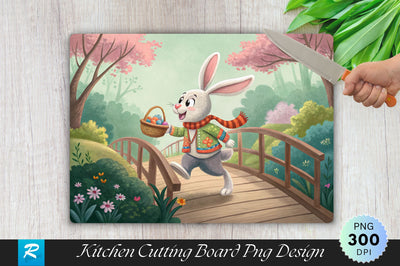 Easter Bunny Hopping Over a Wooden Bridge Cutting Board Sublimation Sublimation Regulrcrative 