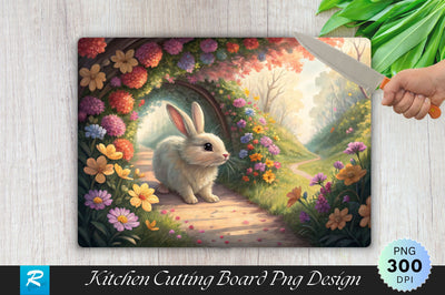 Easter Bunny Hopping Through a Flower Tunnel Cutting Board PNG Design Sublimation Regulrcrative 