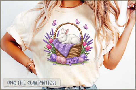 Easter Bunny in a Basket Clipart PNG Sublimation Shetara Begum 