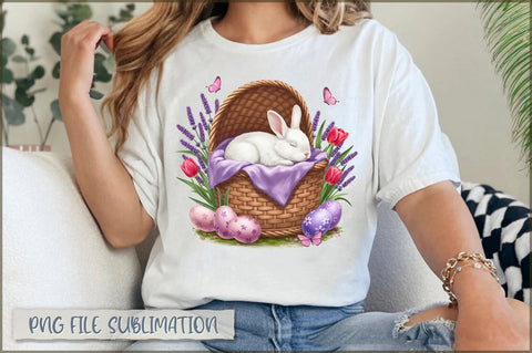 Easter Bunny in a Basket Clipart PNG Sublimation Shetara Begum 