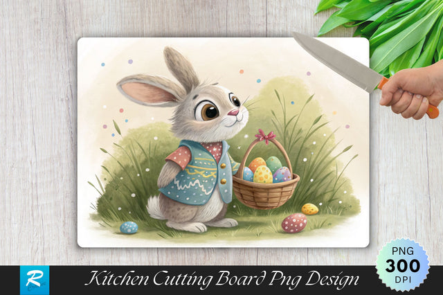 Easter Bunny in a Vest with Basket Cutting Board PNG Design Sublimation Regulrcrative 