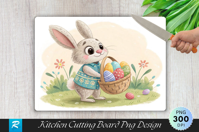 Easter Bunny in a Vest with Basket Cutting Board PNG Design Sublimation Regulrcrative 