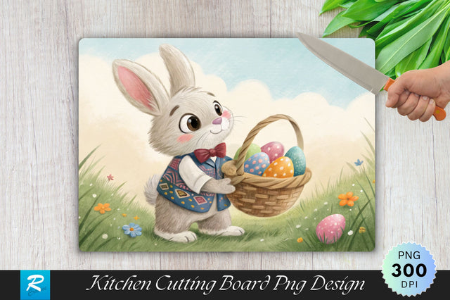 Easter Bunny in a Vest with Basket Cutting Board PNG Design Sublimation Regulrcrative 