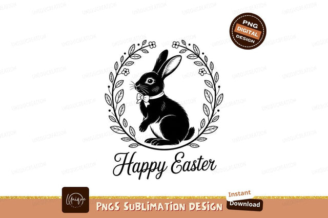 Easter Bunny In Floral Wreath Graphic Sublimation Designangry 