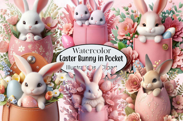 Easter Bunny in Pocket Clipart PNG Bundle Sublimation SVGArt 