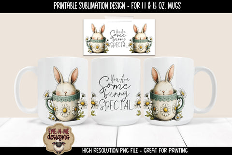 Easter Bunny in Tea Cups Mugs - Four Sublimation Mug 11 & 15 oz PNGs Sublimation Ewe-N-Me Designs 