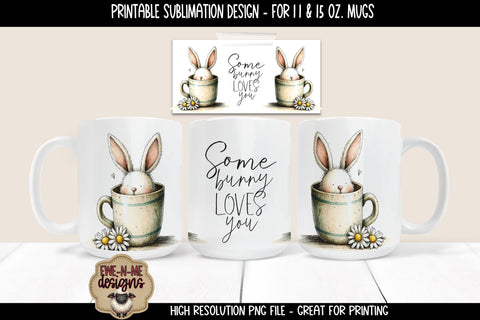 Easter Bunny in Tea Cups Mugs - Four Sublimation Mug 11 & 15 oz PNGs Sublimation Ewe-N-Me Designs 