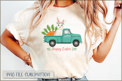Easter Bunny in Truck PNG Sublimation Shetara Begum 