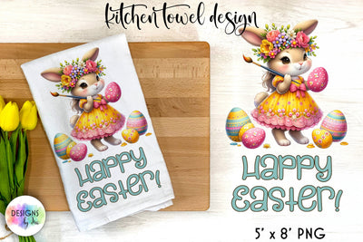 Easter Bunny Kitchen Towel Sublimation | Happy Easter Dish Towel Sublimation Designs by Ira 