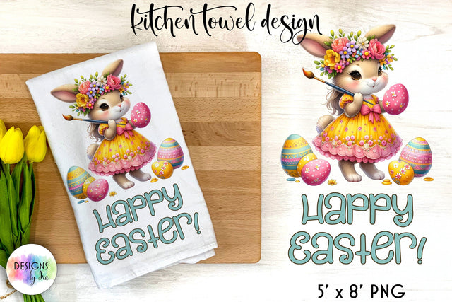 Easter Bunny Kitchen Towel Sublimation | Happy Easter Dish Towel Sublimation Designs by Ira 