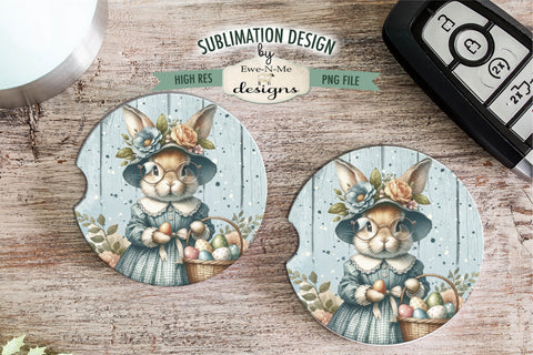 Easter Bunny Lady in Glasses Sublimation Design | Round PNG Sublimation Ewe-N-Me Designs 