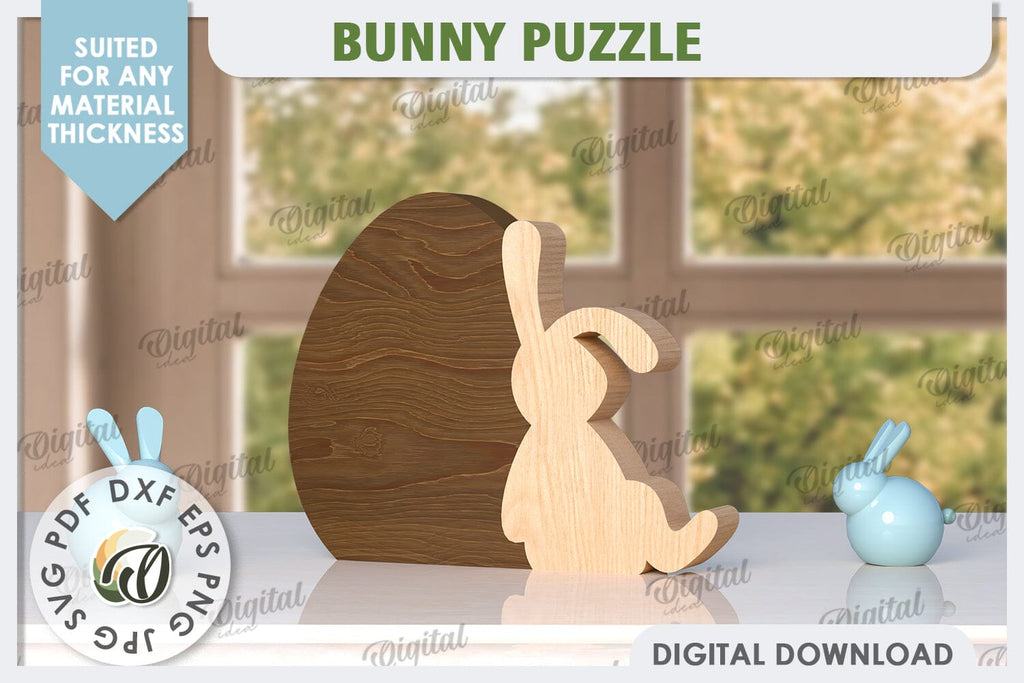 Easter Bunny Laser Cut. Bunny Puzzle SVG. Wooden Egg SVG - So Fontsy