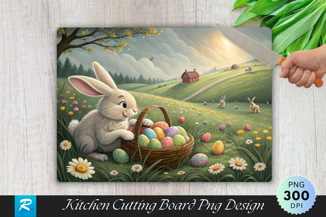 Easter Bunny Laying Eggs on a Farm Cutting Board Cutting Board PNG Design Sublimation Regulrcrative 