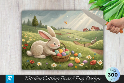 Easter Bunny Laying Eggs on a Farm Cutting Board Cutting Board PNG Design Sublimation Regulrcrative 