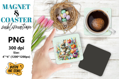Easter bunny magnet. Easter bunny square coaster sublimation Sublimation Yustaf Art Store 