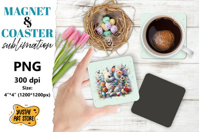 Easter bunny magnet. Easter bunny square coaster sublimation Sublimation Yustaf Art Store 