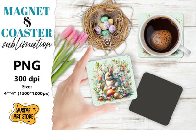 Easter bunny magnet. Easter bunny square coaster sublimation Sublimation Yustaf Art Store 